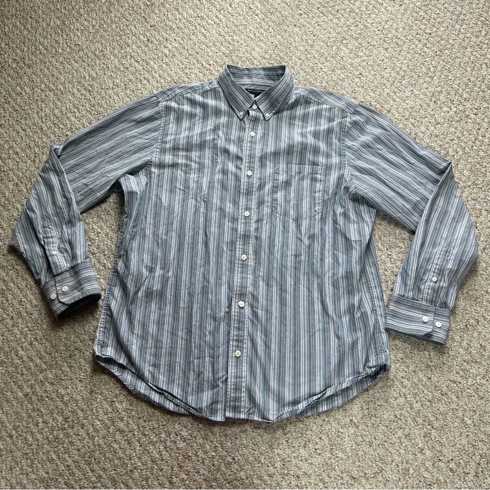 Banana Republic Striped Button Down Mens XL Blue White 100% Cotton Long Sleeve